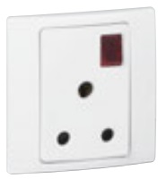WHITE BS 15A SOCKET + SW + LED